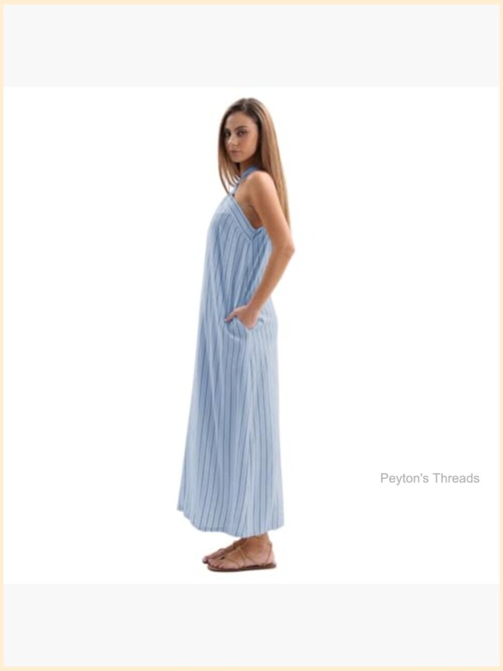 Linen Blend Halter Sleeveless Maxi Dress with Pockets - Picture 2 of 6